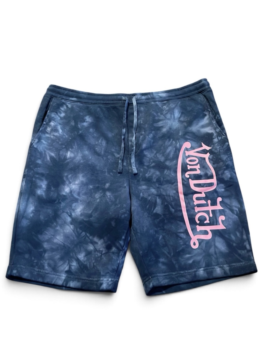 Von Dutch Navy Tie-Dye Sweat Shorts - Pink Accent
